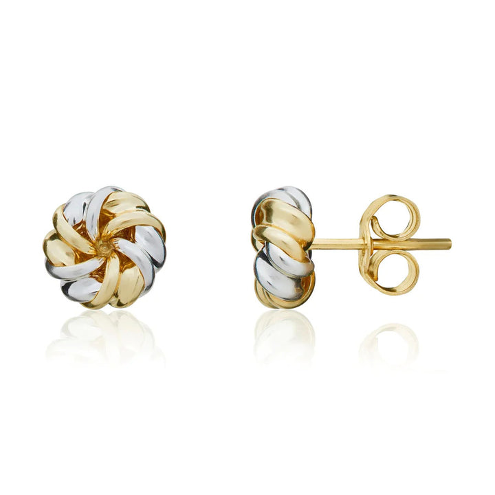 Ribbon Knot 9ct Yellow and White Gold Stud Earrings - Michael Jones Jeweller