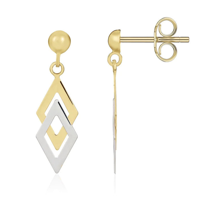 Double Kite 9ct Yellow And White Gold Drop Earrings - Michael Jones Jeweller