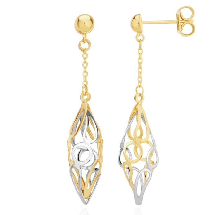 Lattice 9ct Yellow And White Gold Drop Earrings