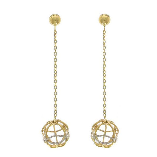 Sphere 9ct Yellow and White Gold Drop Earrings - Michael Jones Jeweller