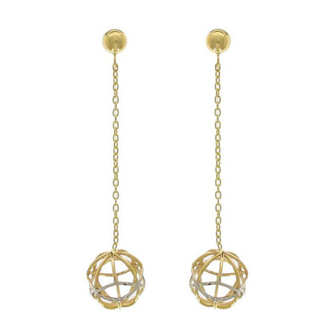 Sphere 9ct Yellow and White Gold Drop Earrings