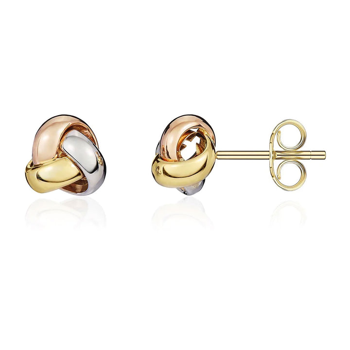 Polished Knot 18ct Rose White and Yellow Gold Stud Earrings