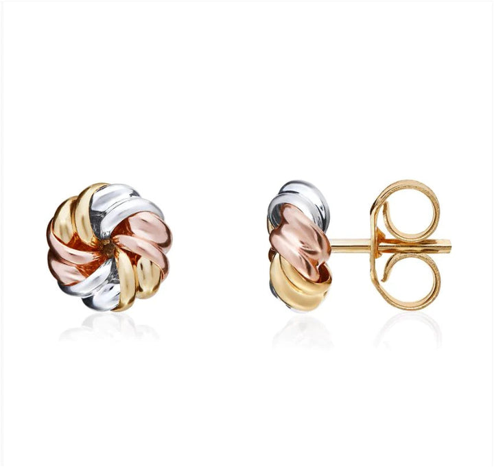Three Colour 9ct Gold Knot Stud Earrings