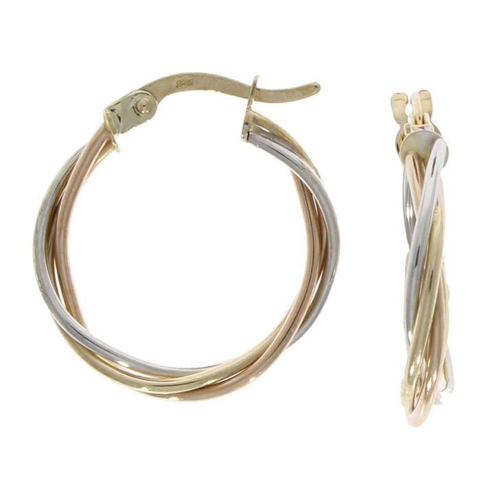 Russian Twist 9ct Yellow, Rose and White Hoop Earrings - Michael Jones Jeweller