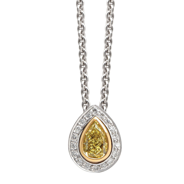 Natural Yellow Pear Cut Diamond 18ct Yellow Gold Cluster Pendant