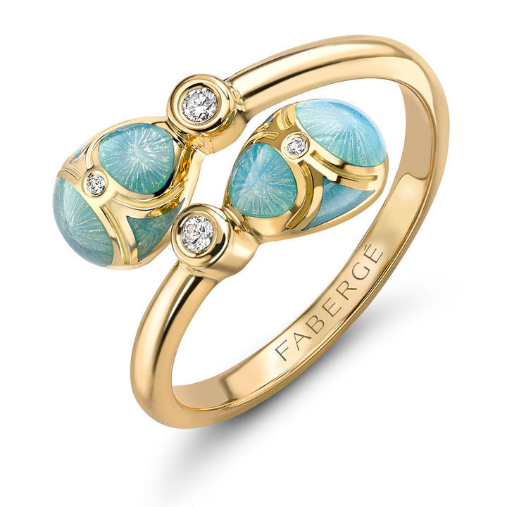 Fabergé Heritage Yellow Gold Turquoise Guilloché Enamel Crossover Ring