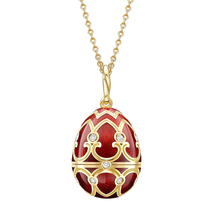 Fabergé Heritage Yellow Gold Diamond and Red Guilloché Enamel Coronation Crown Surprise Locket