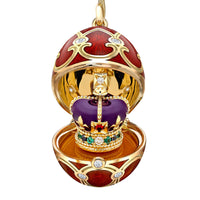Fabergé Heritage Yellow Gold Diamond and Red Guilloché Enamel Coronation Crown Surprise Locket