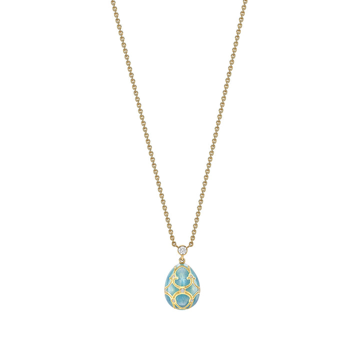 Fabergé Heritage Yellow Gold Turquoise Guilloché Enamel Petite Egg Pendant - Michael Jones Jeweller