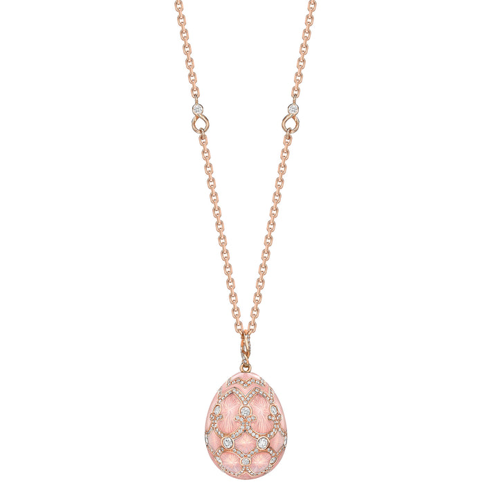 Fabergé Heritage Rose Gold Pink Guilloché Enamel Grand Egg Pendant - Michael Jones Jeweller
