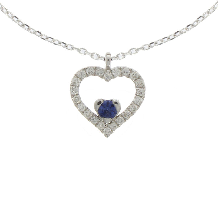 18ct White Gold Sapphire and Diamond Heart Pendant