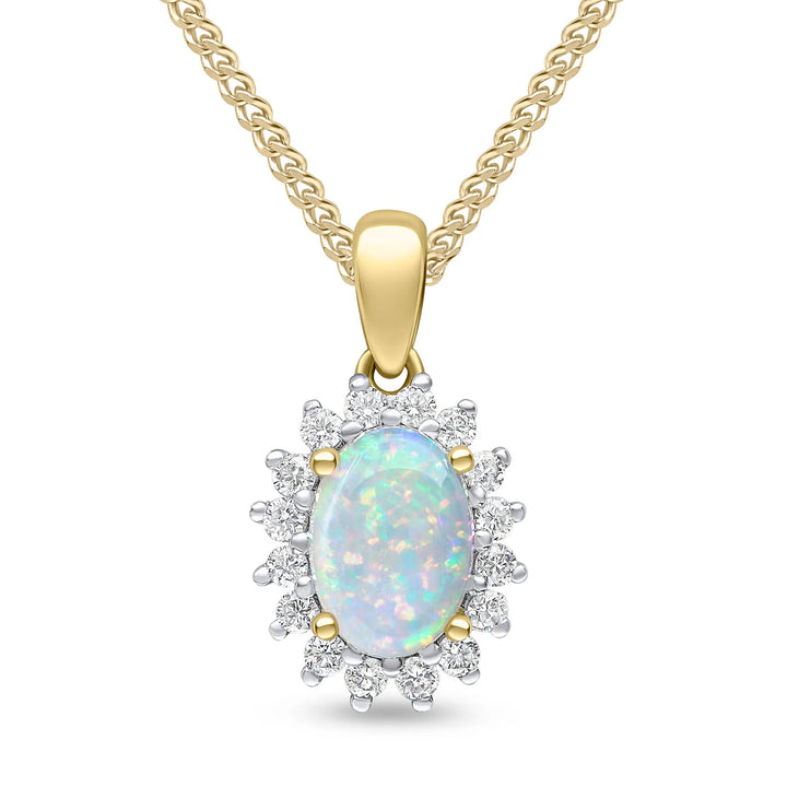 Opal and Diamond 18ct Yellow Gold Cluster Pendant