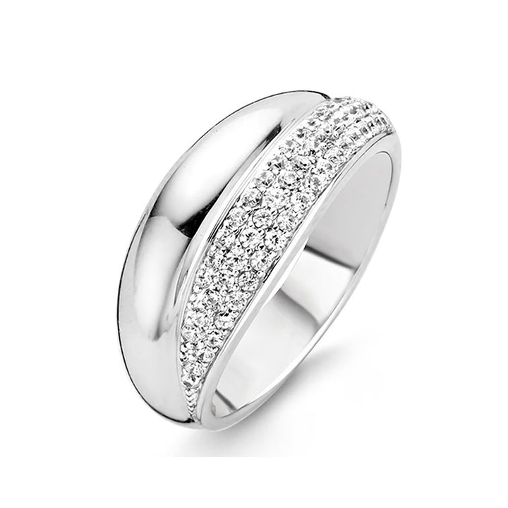 Ti Sento Cubic Zirconia Silver Two Band Crossover Ring