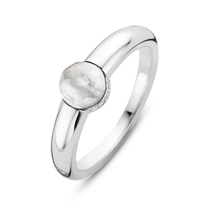 Ti Sento Faceted Mother of Pearl White Crystal Ring