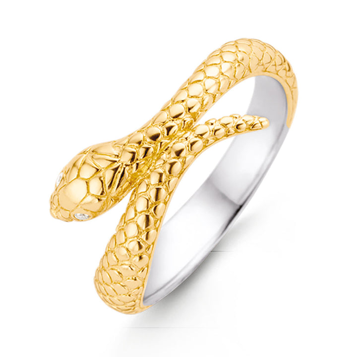 Ti Sento Yellow Gold Plated Cubic Zirconia Snake Ring