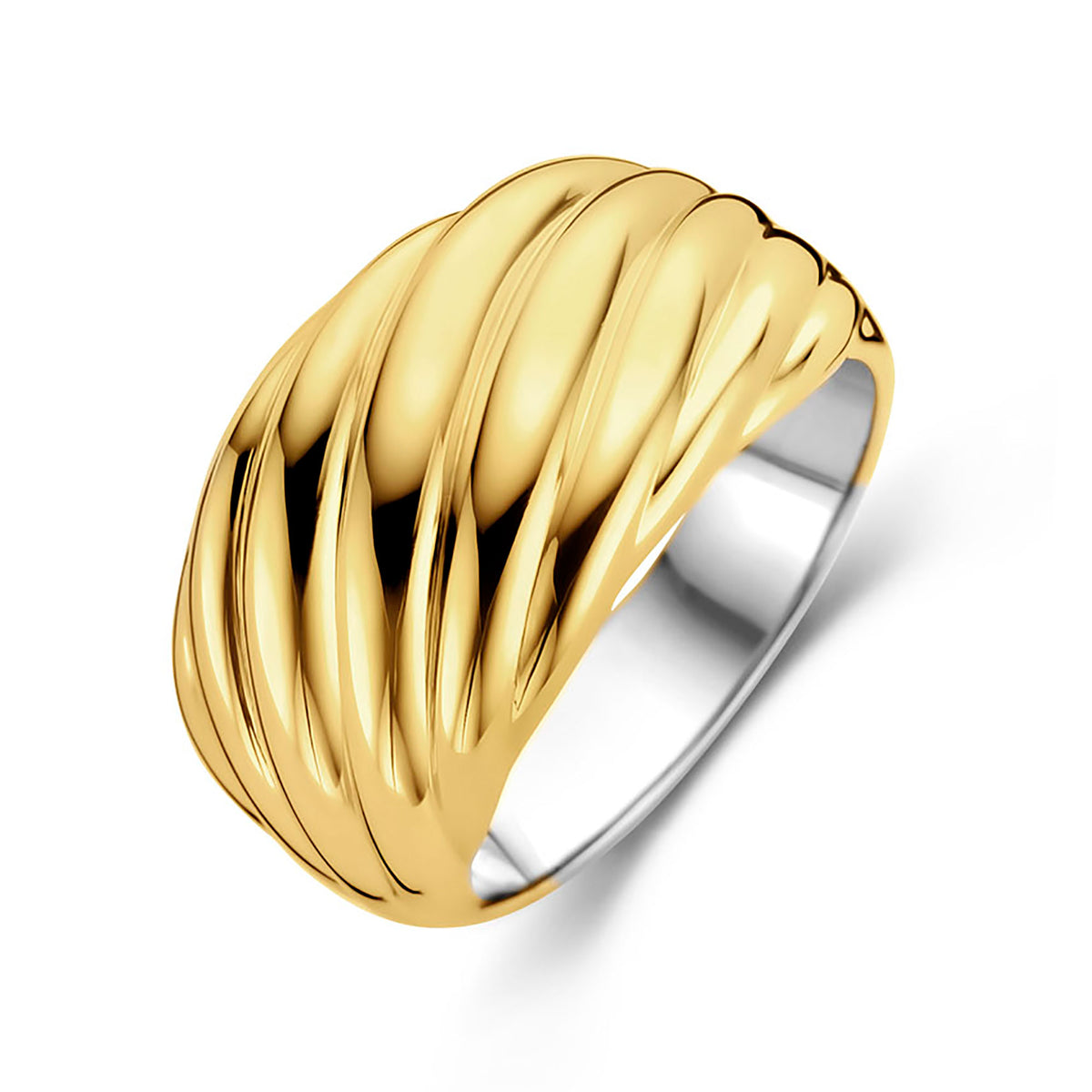 Ti Sento Yellow Gold Plated Twisted Wide Ring - Michael Jones Jeweller