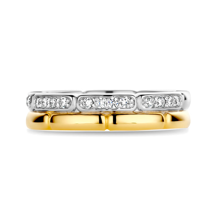 Ti Sento Cubic Zirconia Yellow Gold Plated Brick Link Ring - Michael Jones Jeweller