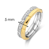 Ti Sento Cubic Zirconia Yellow Gold Plated Brick Link Ring - Michael Jones Jeweller