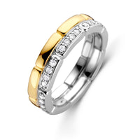 Ti Sento Cubic Zirconia Yellow Gold Plated Brick Link Ring - Michael Jones Jeweller