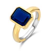 Ti Sento Yellow Gold Plated Octagonal Dark Blue Stone Ring