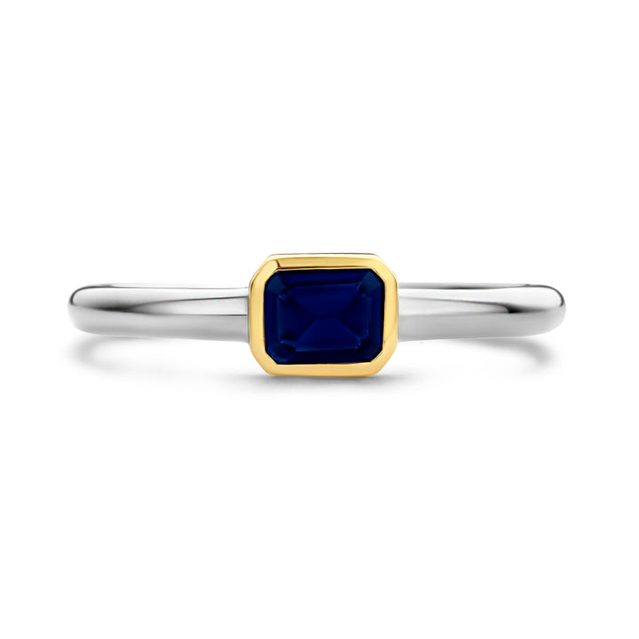 Ti Sento Yellow Gold Plated Octagonal Dark Blue Cubic Zirconia Ring
