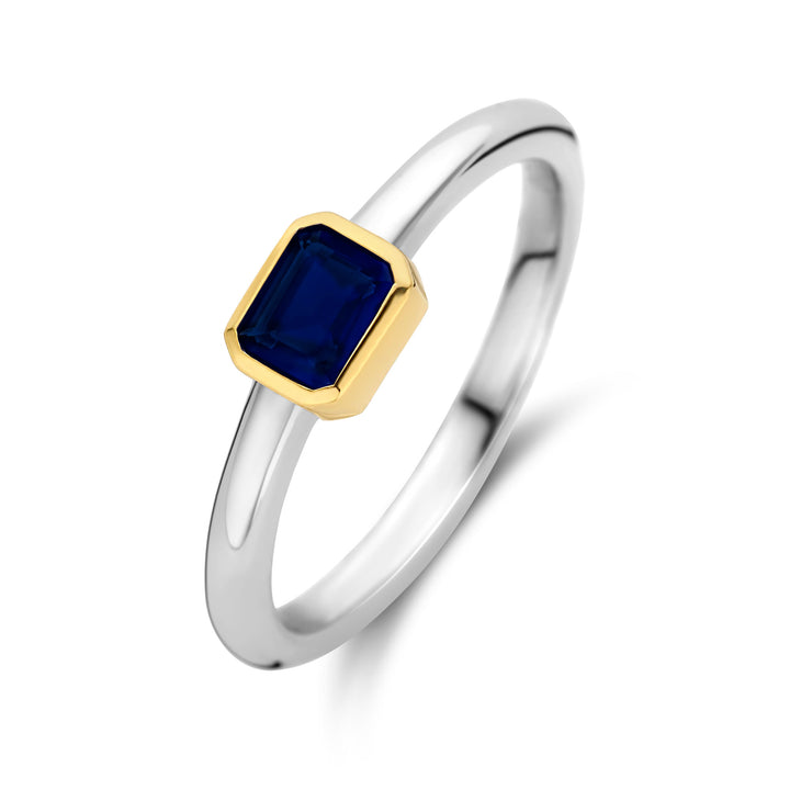 Ti Sento Yellow Gold Plated Octagonal Dark Blue Cubic Zirconia Ring