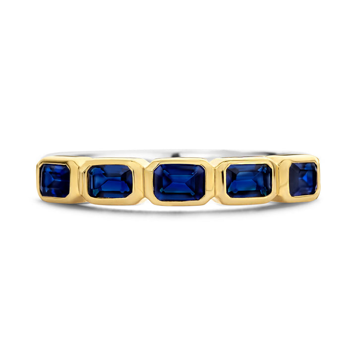 Ti Sento Yellow Gold Plated Octagonal Dark Blue Cubic Zirconia Half Eternity Ring - Michael Jones Jeweller