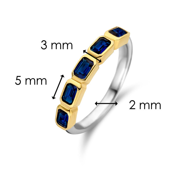 Ti Sento Yellow Gold Plated Octagonal Dark Blue Cubic Zirconia Half Eternity Ring - Michael Jones Jeweller