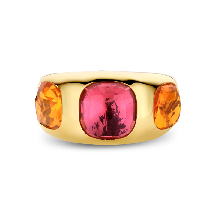 Ti Sento Yellow Gold Plated Orange and Pink Stone Ring