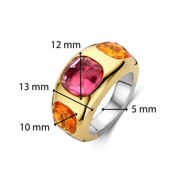 Ti Sento Yellow Gold Plated Orange and Pink Stone Ring