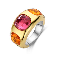 Ti Sento Yellow Gold Plated Orange and Pink Stone Ring
