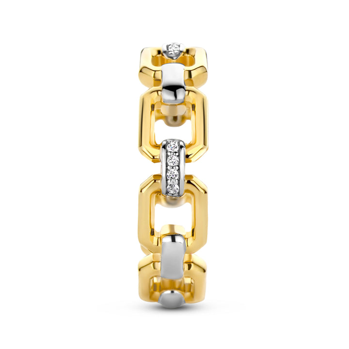 Ti Sento Yellow Gold Plated Pavé Cubic Zirconia Octagonal Link Ring - Michael Jones Jeweller