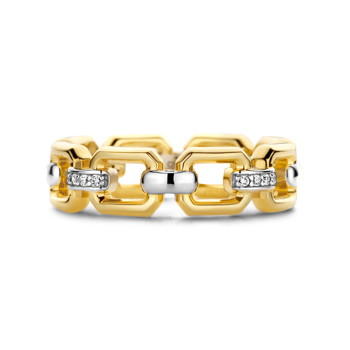 Ti Sento Yellow Gold Plated Pavé Cubic Zirconia Octagonal Link Ring - Michael Jones Jeweller