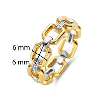 Ti Sento Yellow Gold Plated Pavé Cubic Zirconia Octagonal Link Ring - Michael Jones Jeweller