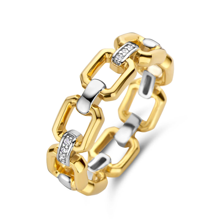 Ti Sento Yellow Gold Plated Pavé Cubic Zirconia Octagonal Link Ring - Michael Jones Jeweller