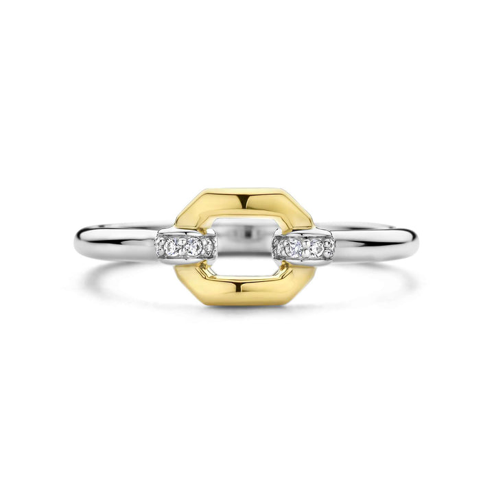 Ti Sento Yellow Gold Plated Cubic Zirconia Hexagonal Ring
