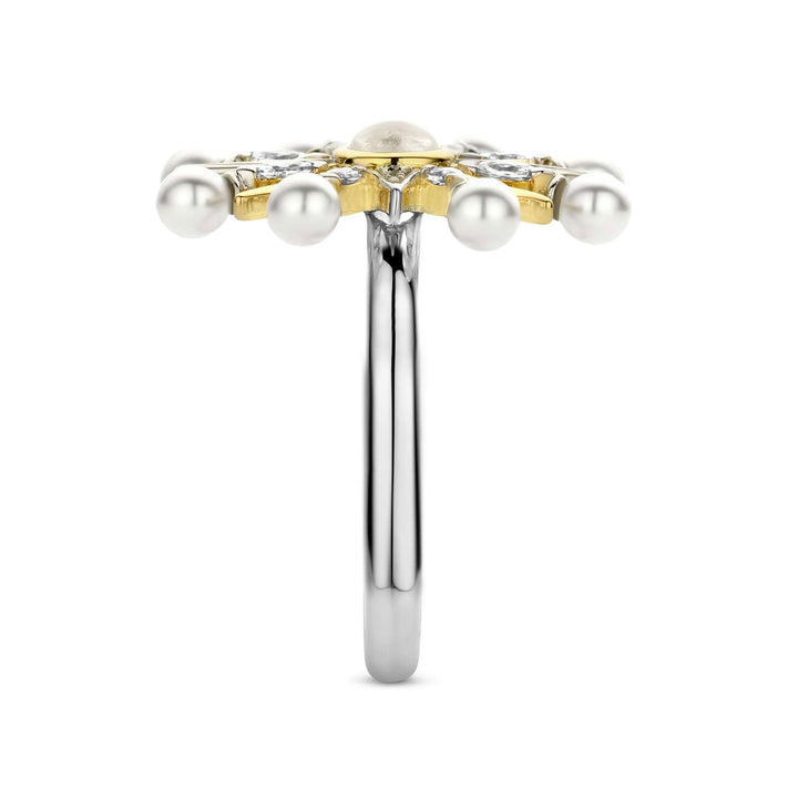 Ti Sento Yellow Gold Plated Cubic Zirconia Pearl White Star Ring