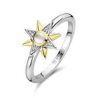 Ti Sento Yellow Gold Plated Cubic Zirconia Mother of Pearl White Star Ring
