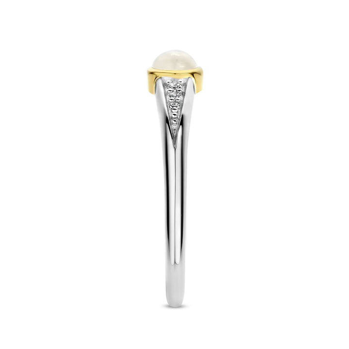 Ti Sento Yellow Gold Plated Cubic Zirconia Mother of Pearl White Ring - Michael Jones Jeweller