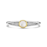 Ti Sento Yellow Gold Plated Cubic Zirconia Mother of Pearl White Ring