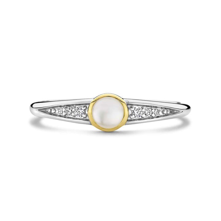 Ti Sento Yellow Gold Plated Cubic Zirconia Mother of Pearl White Ring