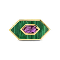 Ti Sento Yellow Gold Plated Malachite Green and Amethyst Purple Hexagonal Ring - Michael Jones Jeweller