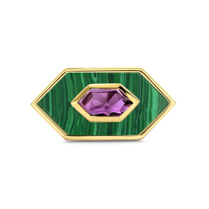 Ti Sento Yellow Gold Plated Malachite Green and Amethyst Purple Hexagonal Ring - Michael Jones Jeweller