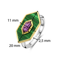 Ti Sento Yellow Gold Plated Malachite Green and Amethyst Purple Hexagonal Ring - Michael Jones Jeweller