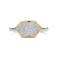 Ti Sento Yellow Gold Plated Pavé Cubic Zirconia Hexagonal Ring
