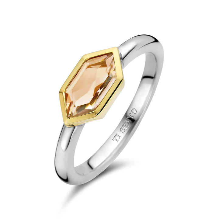 Ti Sento Yellow Gold Plated Nude Pink Hexagonal Ring - Michael Jones Jeweller