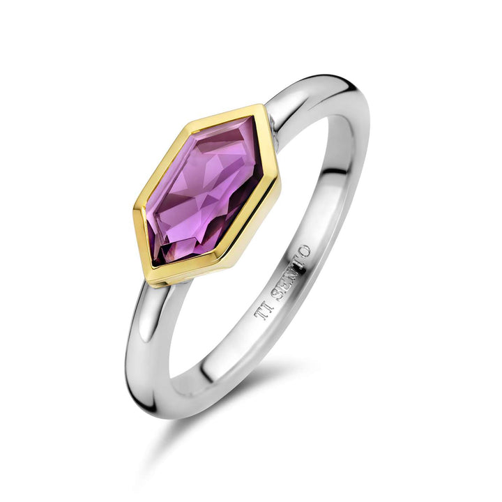 Ti Sento Yellow Gold Plated Amethyst Purple Hexagonal Ring - Michael Jones Jeweller