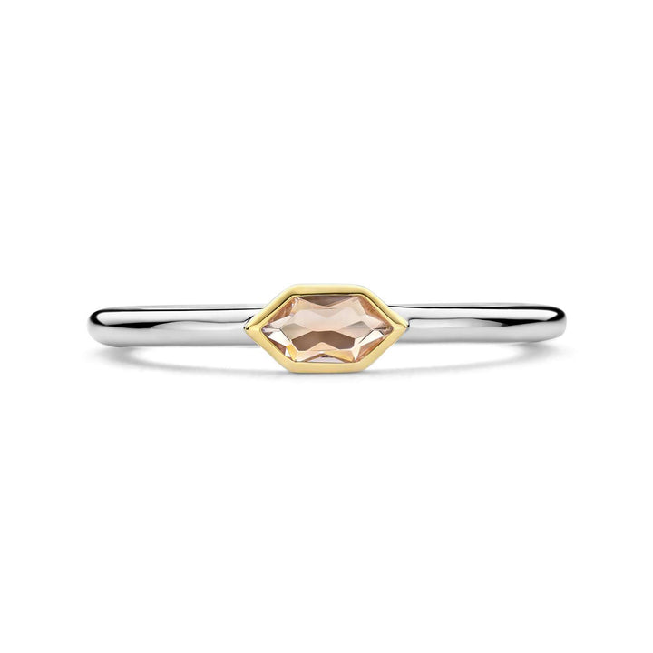 Ti Sento Yellow Gold Plated Nude Pink Small Hexagonal Ring