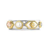 Ti Sento Yellow Gold Plated Pearl White and Nude Pink Star Motif Hexagonal Ring