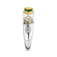 Ti Sento Yellow Gold Plated Pearl White Malachite Green and Amethyst Purple Star Motif Hexagonal Ring - Michael Jones Jeweller